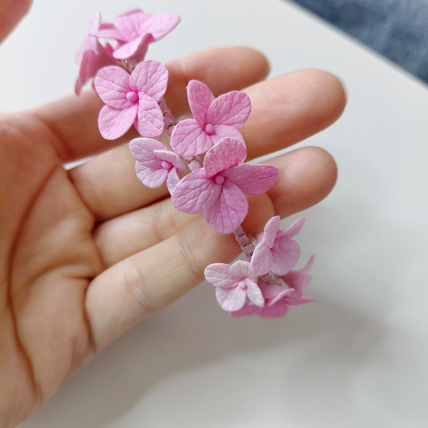 Pink Hydrangea Floret Bracelet | Delicate Floral Clay Jewelry