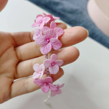 Pink Hydrangea Floret Bracelet | Delicate Floral Clay Jewelry
