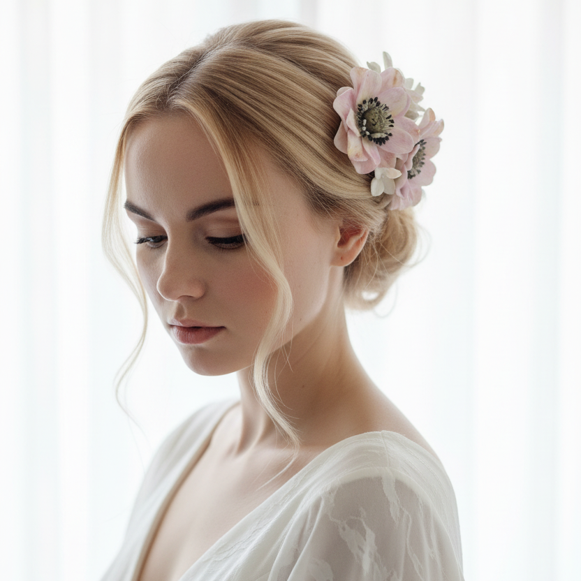 Anemone Pink & White Blossom Bridal Hair Comb