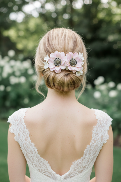 Anemone Pink & White Blossom Bridal Hair Comb