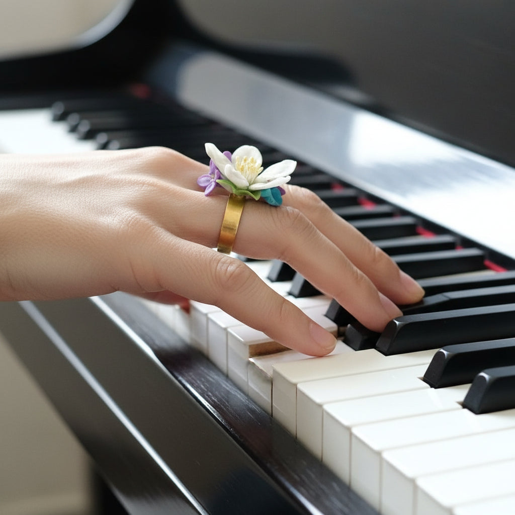 Blossom Garden Ring, Apple blossom ring, Clay flowers jewelry