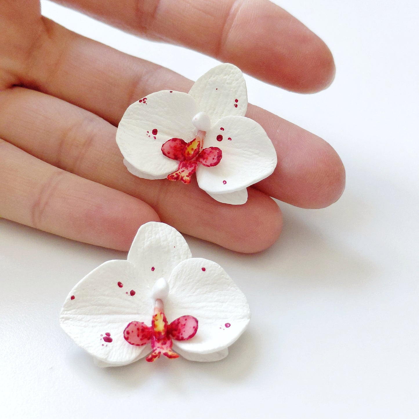 White Phalaenopsis Orchid Stud Earrings