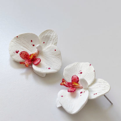 White Phalaenopsis Orchid Stud Earrings