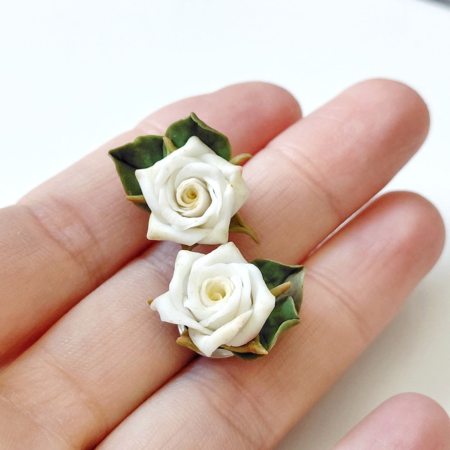 White Rose Stud Earrings
