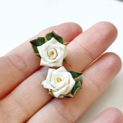 White Rose Stud Earrings