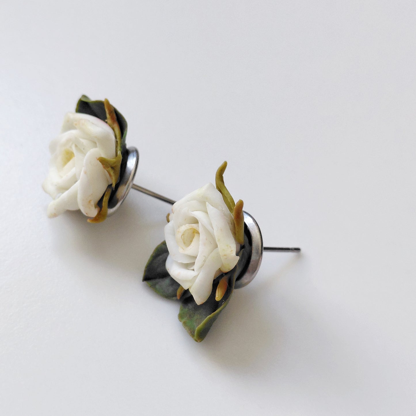 White Rose Stud Earrings