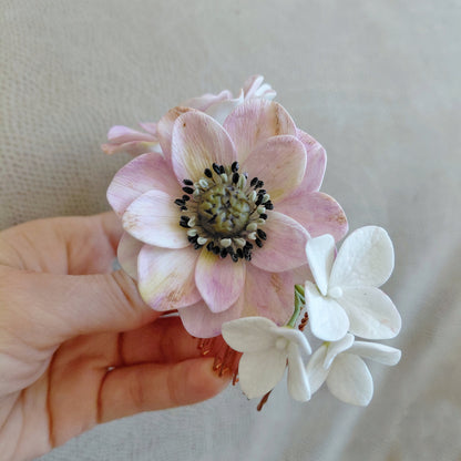 Anemone Pink & White Blossom Bridal Hair Comb