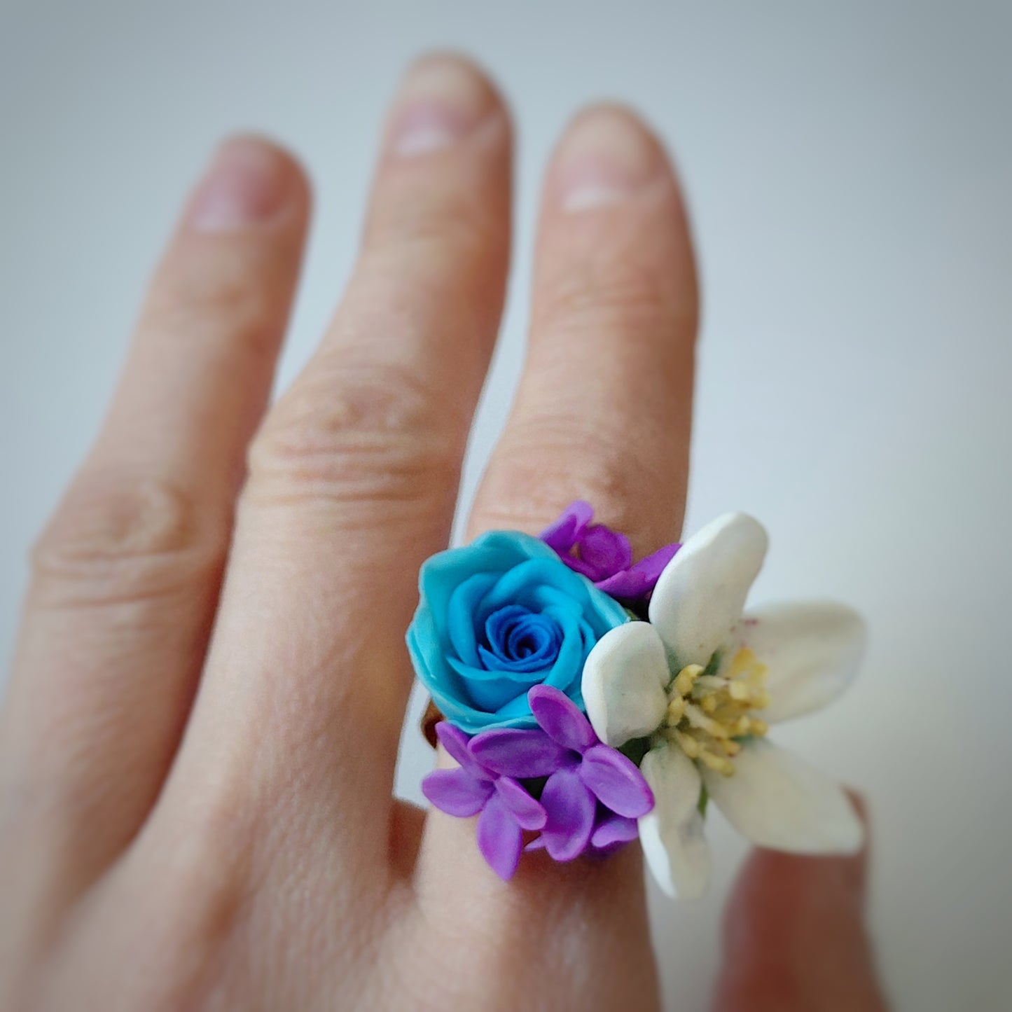 Blossom Garden Ring, Apple blossom ring, Clay flowers jewelry