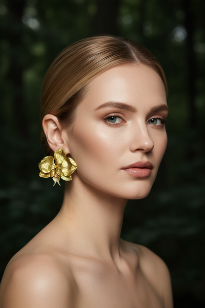 Gold orchid earrings
