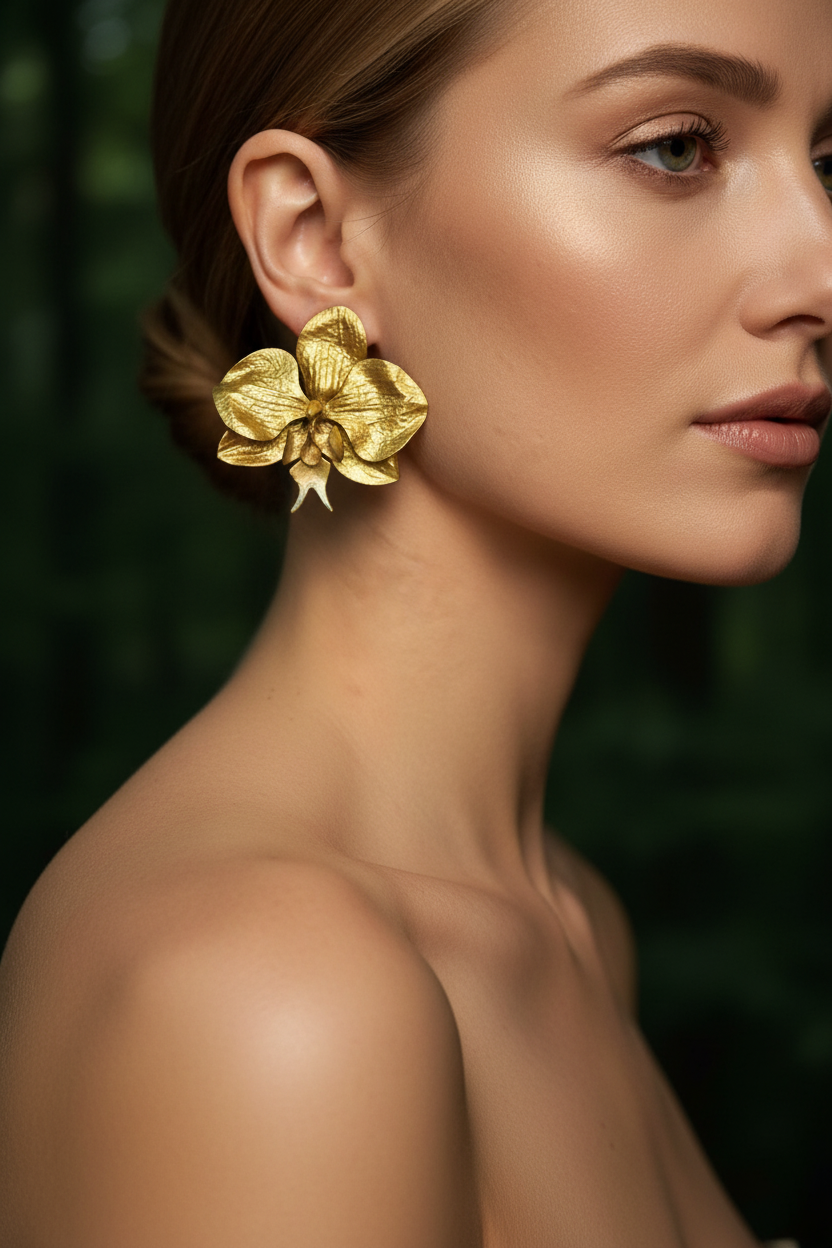 Gold orchid earrings