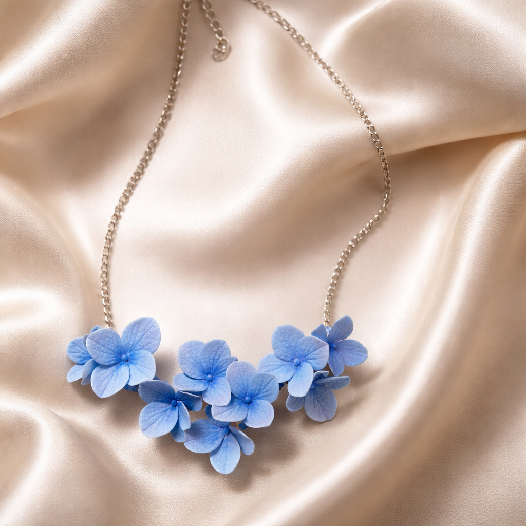 Hydrangea Flowers Necklace | Blue Floral Jewelry