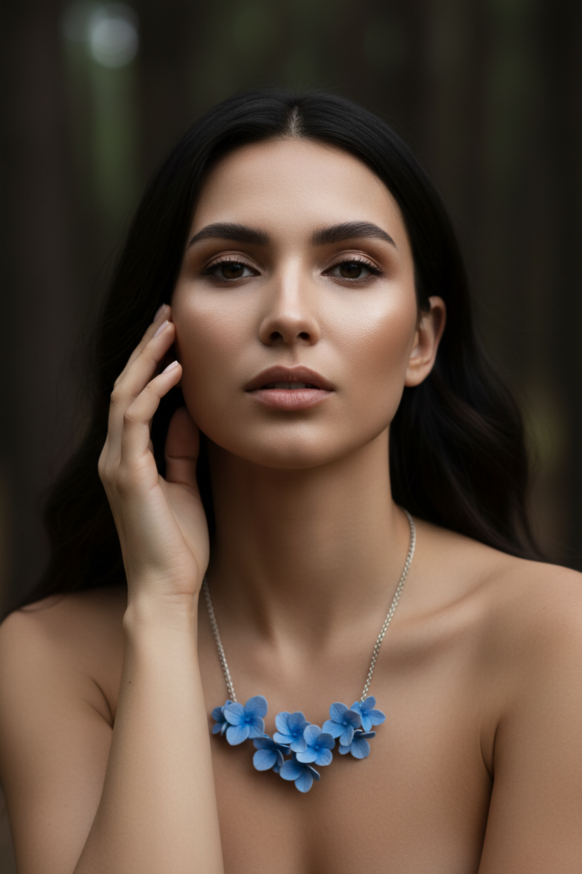 Hydrangea Flowers Necklace | Blue Floral Jewelry